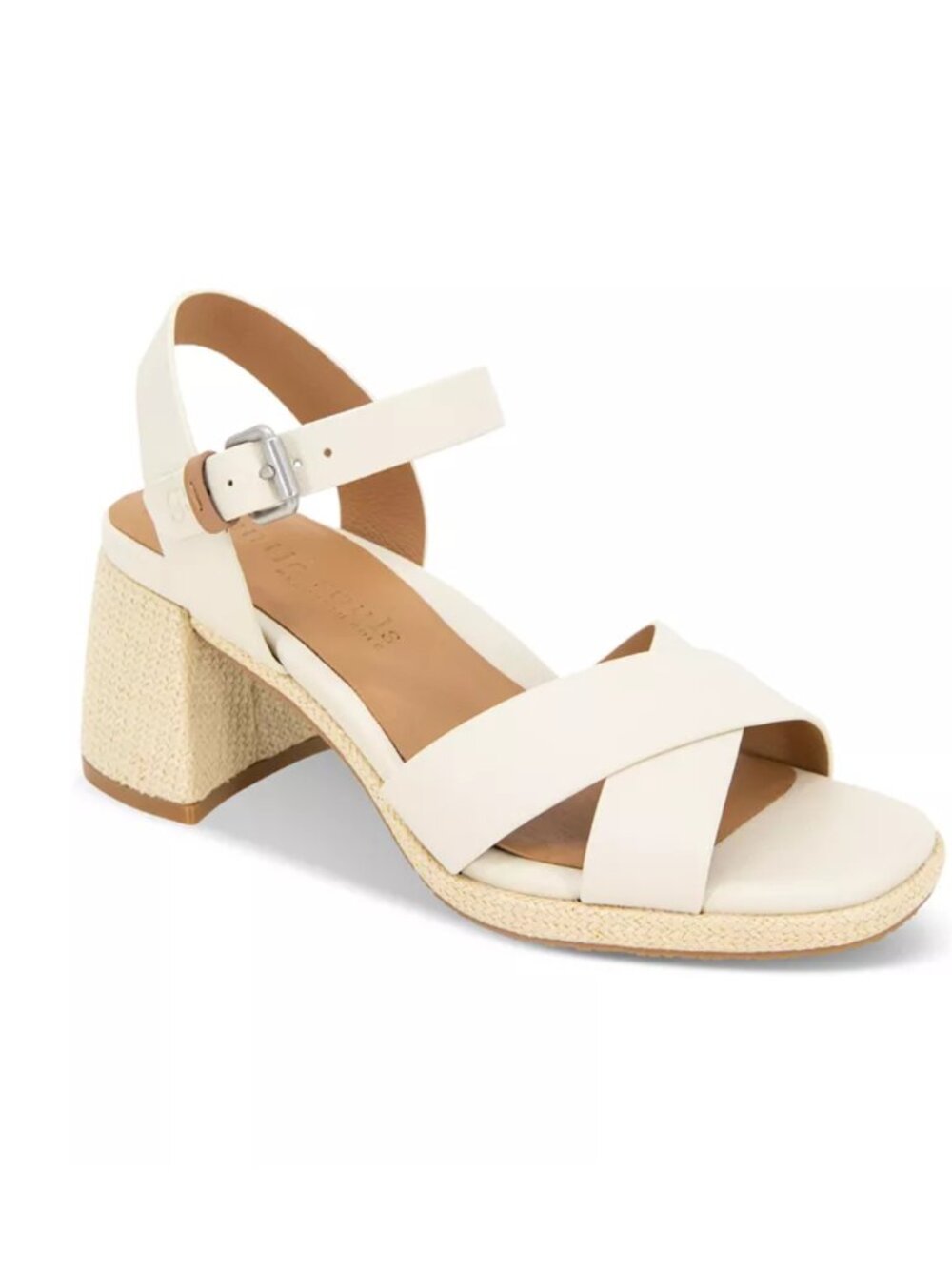 Gentle Souls Rimini Sandals Cream Leather Block Heel Ankle Strap - US 11